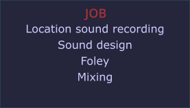 JOB Location sound recording Sound design Foley Mixing